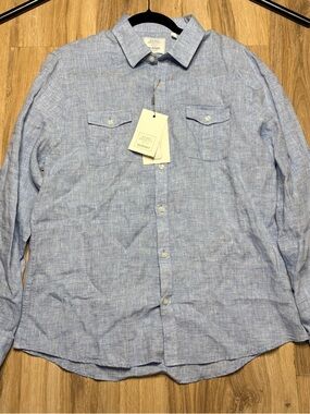 NEW NWT Baird McNutt Murano Linen Button Down Shirt Mens Blue L / Large Slim Fit